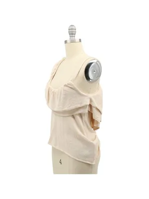 New Zara Ruffle One Shoulder Cream Soft Knit Tie Back Top L thumbnail 4