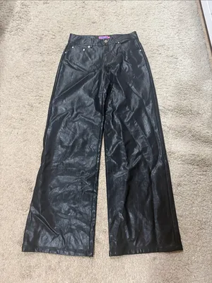 NWT Edikted Black Faux Leather Wide-Leg Pants size XS thumbnail 2