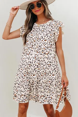 Shein White Khaki Leopard Print Dress thumbnail 1