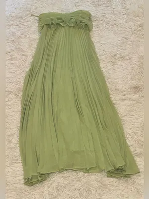 NEW DELFI COLLECTIVE Diana Pleaded Strapless Chiffon Lime Green Dress sz M thumbnail 5