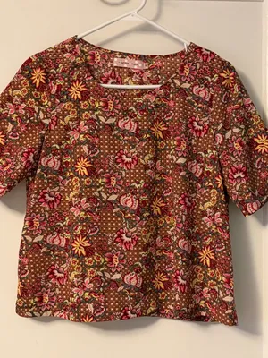 Traffic People blouse size medium floral retro boho metallic colorful thumbnail 1