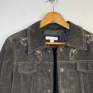 Coldwater Creek Y2K Brown Suede Leather Western Cowgirl Embroidered Jacket L thumbnail 2