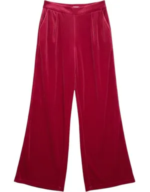 Aura Pink Velvet Wide Leg Pleated Pants High Waist Trousers Size‎ L NEW thumbnail 1