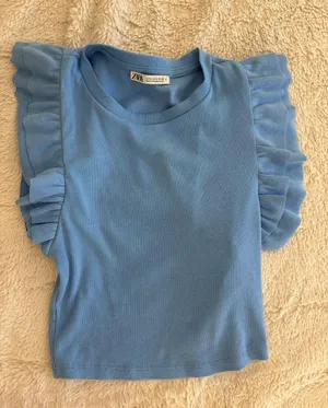 ZARA Blue Ruffle Top thumbnail 2