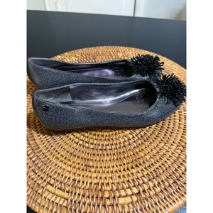 Calvin Klein Metallic Gunmetal Pebbled Ballet Flats Beaded Pom Pom Size 7.5 thumbnail 6