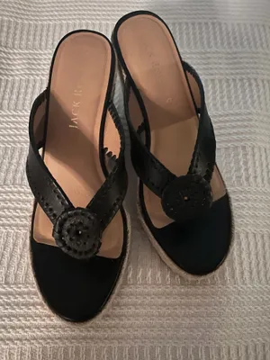 Jack Rogers Black Rowan Leather Woven Wedge Sandals Women’s 9 thumbnail 3