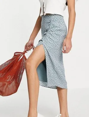 Abercrombie & Fitch Polkadot Midi Skirt ruched slit thumbnail 6