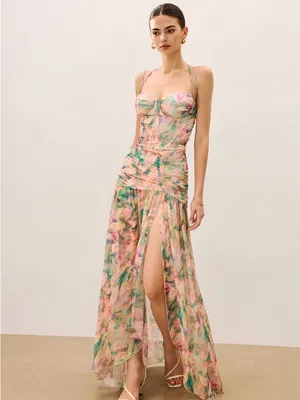 Commense Pink Floral Maxi Dress with Green Accents thumbnail 5
