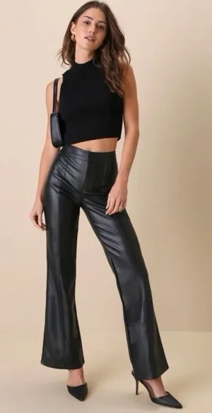 Free People We The Free Black Uptown High Rise Faux Leather Flare Pants 8 thumbnail 1