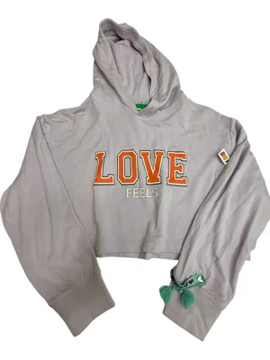 Alice + Olivia Lavender Cropped Hoodie with Orange 'LOVE' Graphic size M thumbnail 11