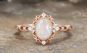 Elegant 18K Rose Gold-Plated Opal Ring Size 6 thumbnail 1
