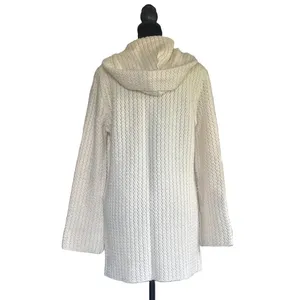 St Michael Vintage Cream Cable Knit Hooded Toggle Cardigan Sweater Cottagecore thumbnail 3
