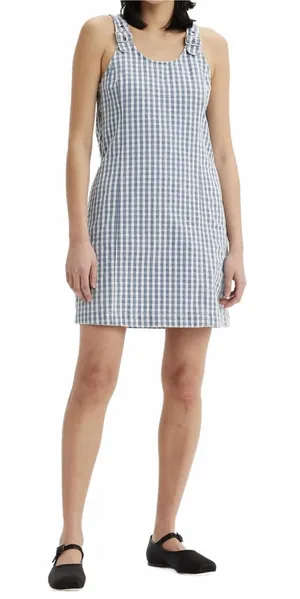 Levi's Aly Sleeveless Jumper Mini Denim Dress Blue White Check Gingham NWT Large thumbnail 1