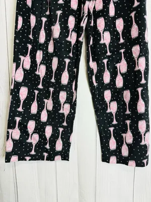 Charter Club Intimates Pajama Set Sz L Black Pink Wine Glasses Fleece Pockets thumbnail 6
