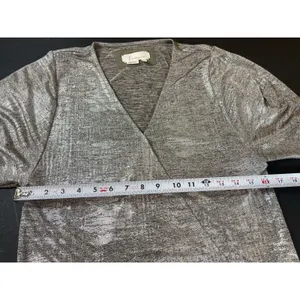 Anthropologie Silver Metallic Faux Wrap Blouse Long Sleeve Shimmer Top XS Party thumbnail 6