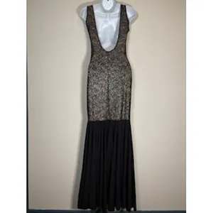 Gold‎ and Black Maxi Dress Small Deep Back Formal Evening Gown Glam Gala Y2K thumbnail 5