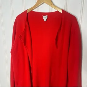 J. Crew Red Open Front Cotton Sweater Blazer Cardigan Pockets Size L 475 thumbnail 4