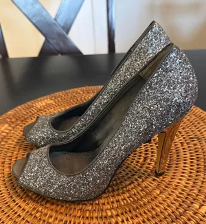 Nine West Silver‎ Glitter Peep Toe Pumps Metallic Stiletto Heels Womens 7.5M thumbnail 1