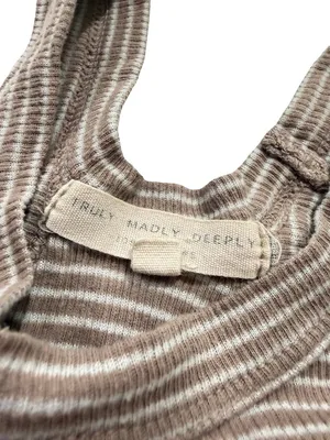 Truly Madly Deeply Tan Cream Striped Ribbed Tank Top Shirt Scoop Small Women's thumbnail 6