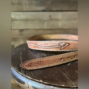 Vintage Jordache Genuine Leather Belt USA Made Arrow Stitch Brass Buckle 30 thumbnail 4