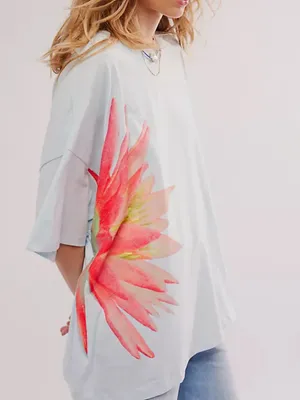 Daydreamer Light Blue Tee with Pink Floral Graphic thumbnail 2