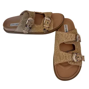 Steve Madden Connely Slide Sandals‎ Women 10 Raffia Double Buckle Studded Raffia thumbnail 1