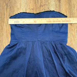 Altar'd State Strapless‎ Babydoll Mini Dress Lace Trim Blue Bubble Hem Sz M USA thumbnail 4