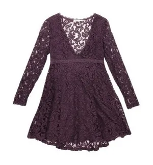 Kimchi Blue Maroon Red Lace Long‎ Sleeve Fit And Flare Empire Waist Dress Size 0 thumbnail 1