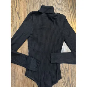 Naked Wardrobe Ribbed Black Turtleneck Thong Bodysuit Sz Small Stretch NEW thumbnail 2
