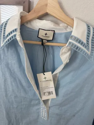Tuckernuck Sky Blue Button-Down Tunic with White Contrast Collar thumbnail 3