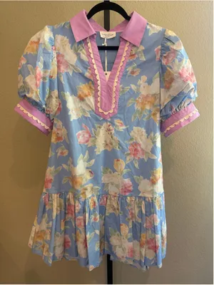 Women's Entro Floral Babydoll Mini Dress Size S Blue and Pink thumbnail 3