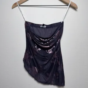 Lulus Womens Tube Top XS Navy Purple Burnout Velvet Floral Asymmetric Strapless thumbnail 3