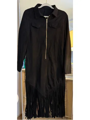 NEW Vegan Suede Fringe Dress Long Sleeve Zip Western Cowgirl Tassel Dress XL thumbnail 4