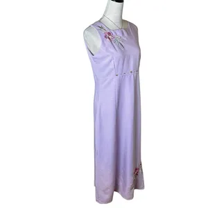 Vintage CLC Pastel‎ Lavender Purple Floral Embroidered Beaded Relaxed Maxi Dress thumbnail 2