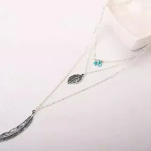 NEW‎ Boho Silver Multilayer Turquoise Leaf Necklace, 16-18” thumbnail 3