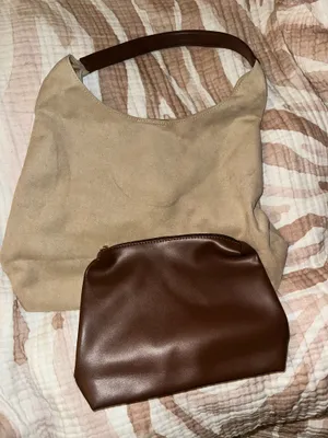 New Faux Suede Slouchy Hobo Bag & Pouch Multiple: Colors:tan Faux Suede Bag Faux Leather Pouch thumbnail 5