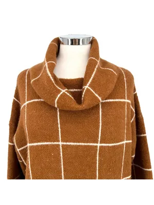 Lumière Windowpane Cowl Neck Sweater Brown Size Medium thumbnail 2