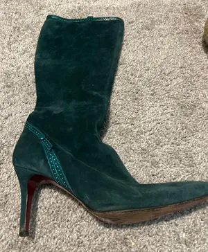 Ann Taylor Green Suede Velvet Leather Pointed Toe Heels Boots Knee High Booties thumbnail 5