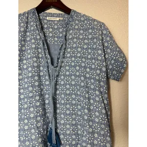 Roller Rabbit Wythe Cover-Up Tunic Dress Blue Floral Tassel XXS Cotton thumbnail 7