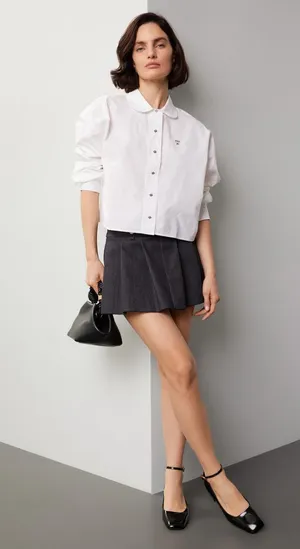MAJE White 100% Cotton Cropped Button Up Long Sleeve Collared Shirt Size 2 thumbnail 1