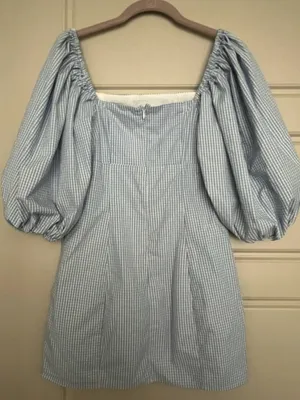 Forever 21 Blue Gingham Puff Sleeve Mini Dress Small thumbnail 2