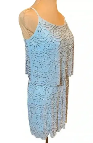 Xscape Rhinestone Beaded Tiered Formal Mini Dress Light Aqua Prom Homecoming 2 thumbnail 7