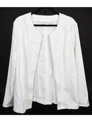 Chico's White Collarless Open Front Zip Jacket Textured Knit Size 3 (16/XL) thumbnail 2