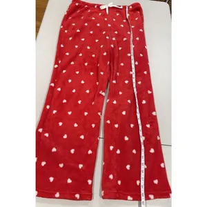 Heart Fleece Pajama Pants Womens XL Red Elastic Waist Lounge Travel Lovergirl thumbnail 4