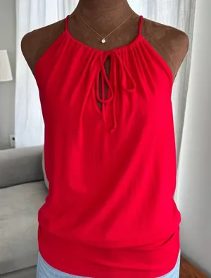 00s Style Y2K Halter Top Drawstring Collar Keyhole Detail Cinched Waist One Size thumbnail 1