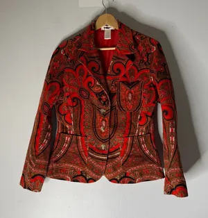 Isaac Mizrahi For Target Red Paisley Corduroy Blazer Jacket Women’s Size‎ M Boho thumbnail 1