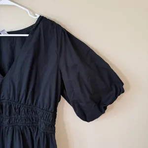 Old Navy‎ Black Cotton Poplin Puff Sleeve Smocked Empire Waist Midi Dress L Tall thumbnail 2
