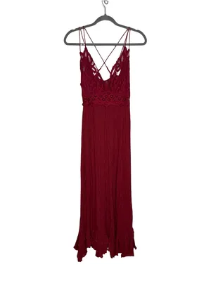 🌺 Free People Adella Maxi Dress Burgundy Lace Strappy Boho Size Medium 🌺 thumbnail 2