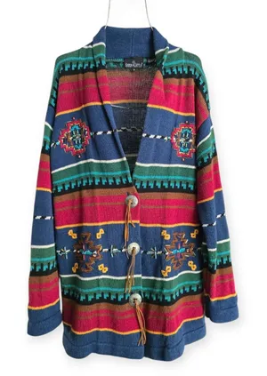 Carole Little Vintage Southwestern Style Patterned‎ Knit Cardigan Sweater Size S thumbnail 1