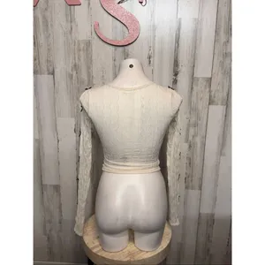 Frankee & Skylarr XS Cream Textured Long Sleeve Top Sheer Stretch Fitted Blouse thumbnail 4